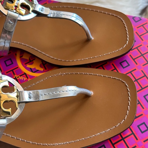 Tory Burch leather mini Millers Mirror Metallic sandals shoes dust bag size 9.5 - Picture 4 of 14